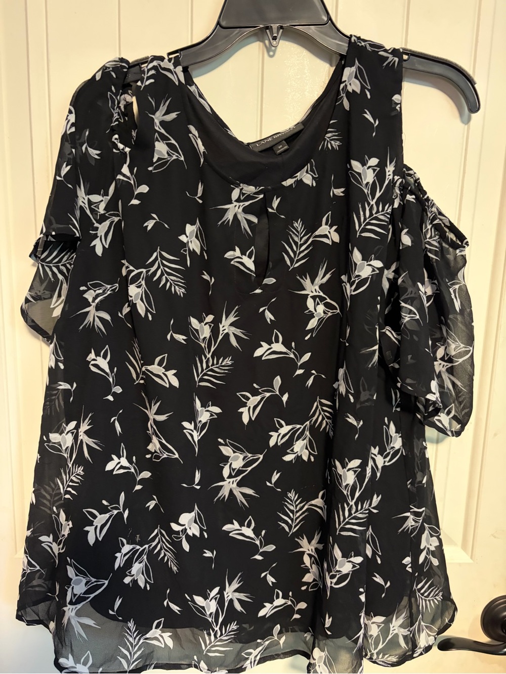 Lane Bryant Black and White Floral Cold-Shoulder Blouse - Picture 2 of 6